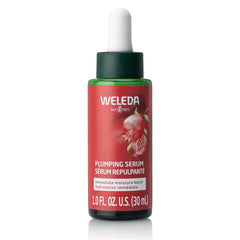 Weleda Plumping Serum bottle shown with dewy hydration and satin finish.