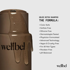 WELLBEL Gelée Detox Shampoo dermatologist-tested bottle close-up for safe use.