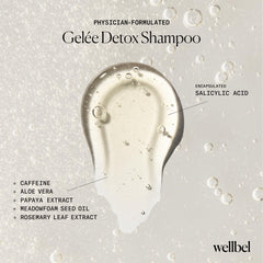 WELLBEL Gelée Detox Shampoo bottle emphasizing microbiome-safe, pH-balanced formula.