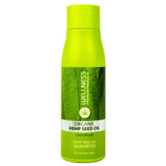 Wellness Premium Organic Hemp Shampoo bottle promotes shine and healthy-looking hair