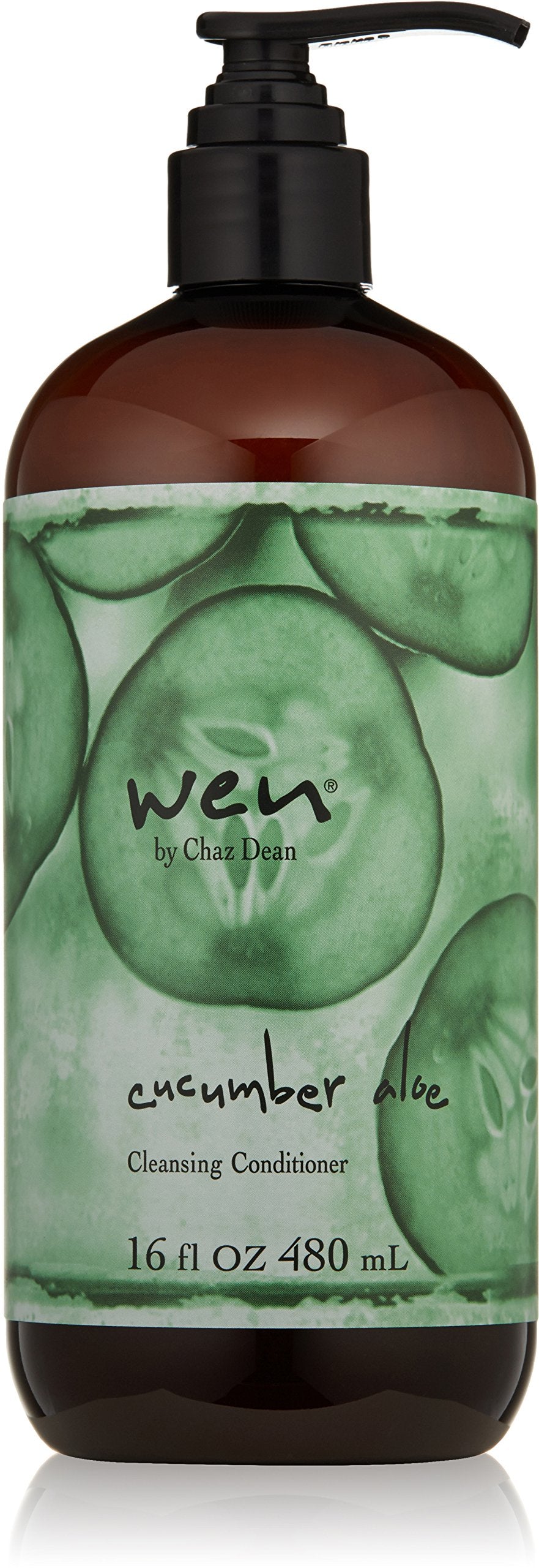 WEN by Chaz Dean Cucumber Aloe Cleansing Conditioner bottle shows refreshing cleanse and salon-quality appeal.