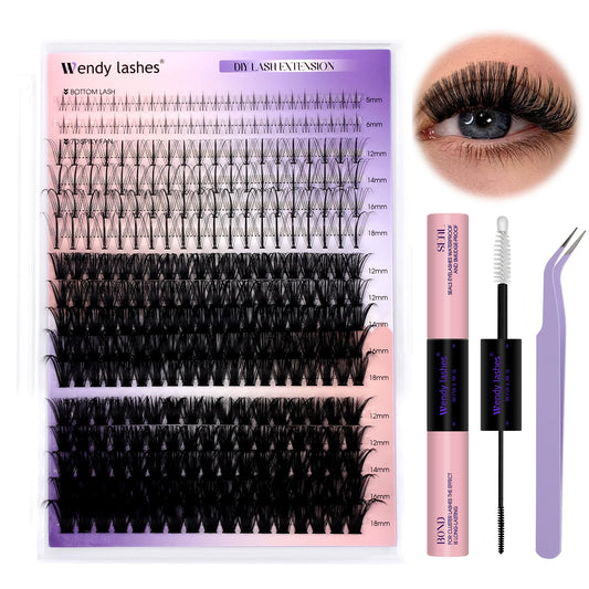 WENDY LASHES DIY natural lash clusters kit tray for at-home application.