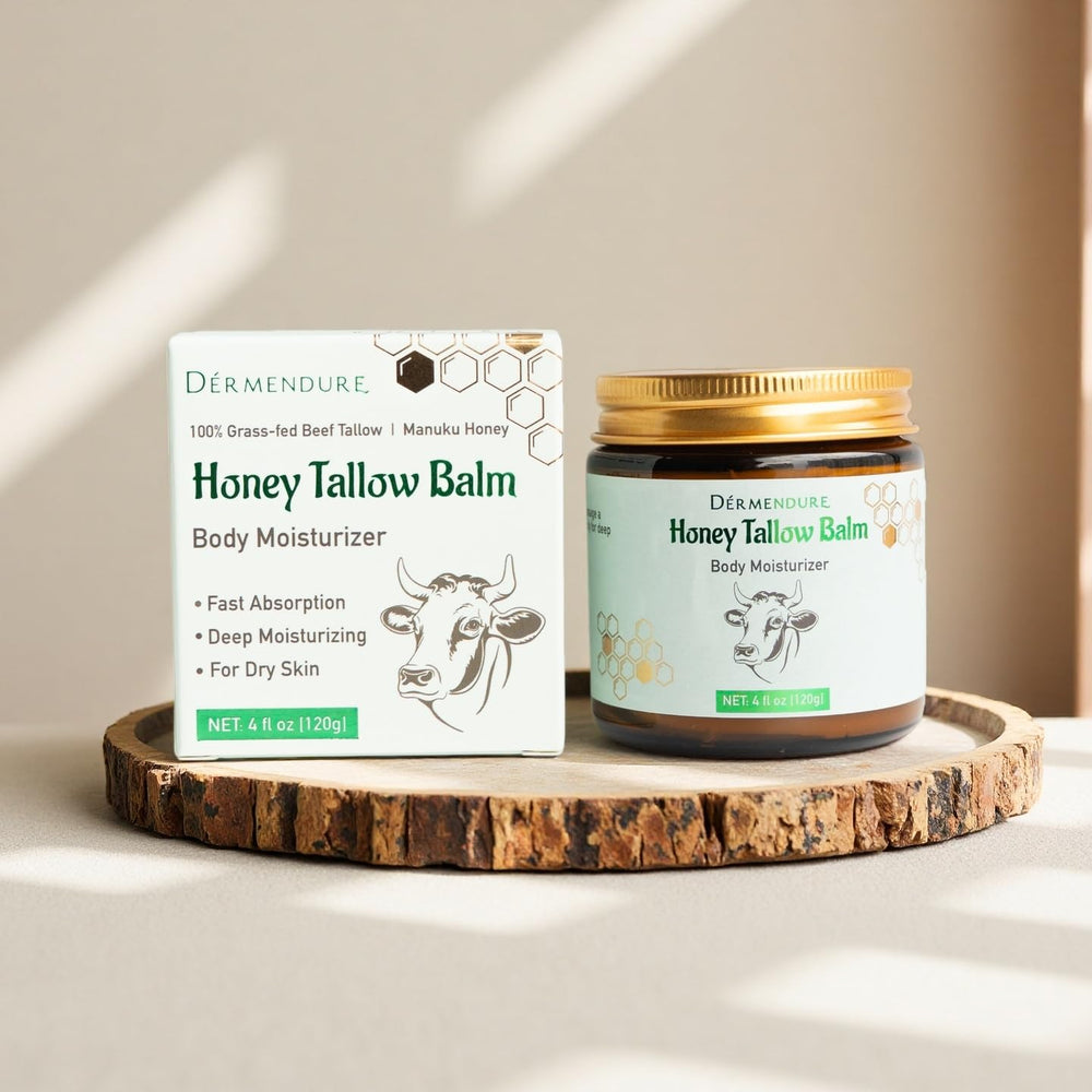 Whipped Honey Tallow Balm packaging label indicates 4 oz size