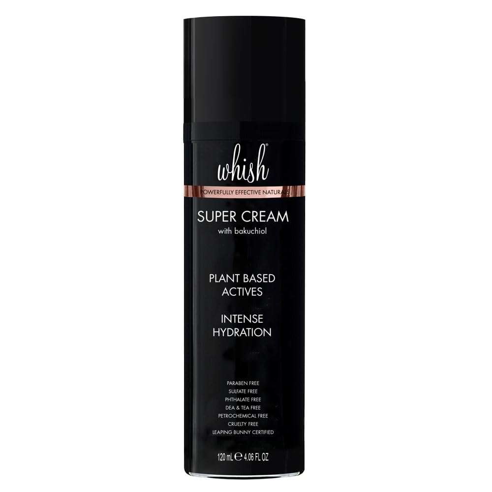 Whish Super Cream with Bakuchiol bottle showing hydrating daily use