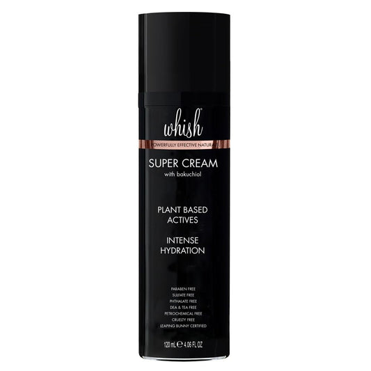 Whish Super Cream with Bakuchiol bottle showing hydrating daily use