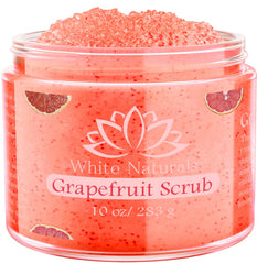 White Naturals Grapefruit Salt Scrub jar closeup highlighting exfoliating texture