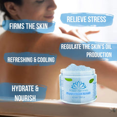 Hand applying White Naturals Peppermint Scrub in a circular massage motion.