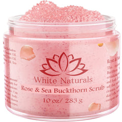 White Naturals rose and sea buckthorn scrub jar for a glowing skin routine