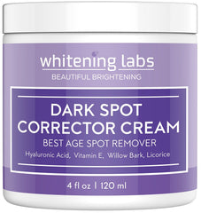WhiteningLabs Dark Spot Corrector bottle close-up showing precision application for targeted spots.