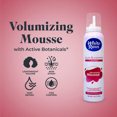 White Rain Volumizing Mousse foam close-up showing airy texture for volume.
