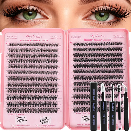 WIGICD Lash Clusters Kit contents with varied densities for customization.