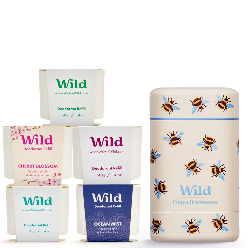 Wild Bee Case refill pack shows a sustainable, reusable deodorant system for daily freshness.