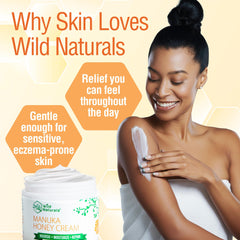 Wild Naturals Manuka Honey Moisturizer jar opened to reveal thick cream