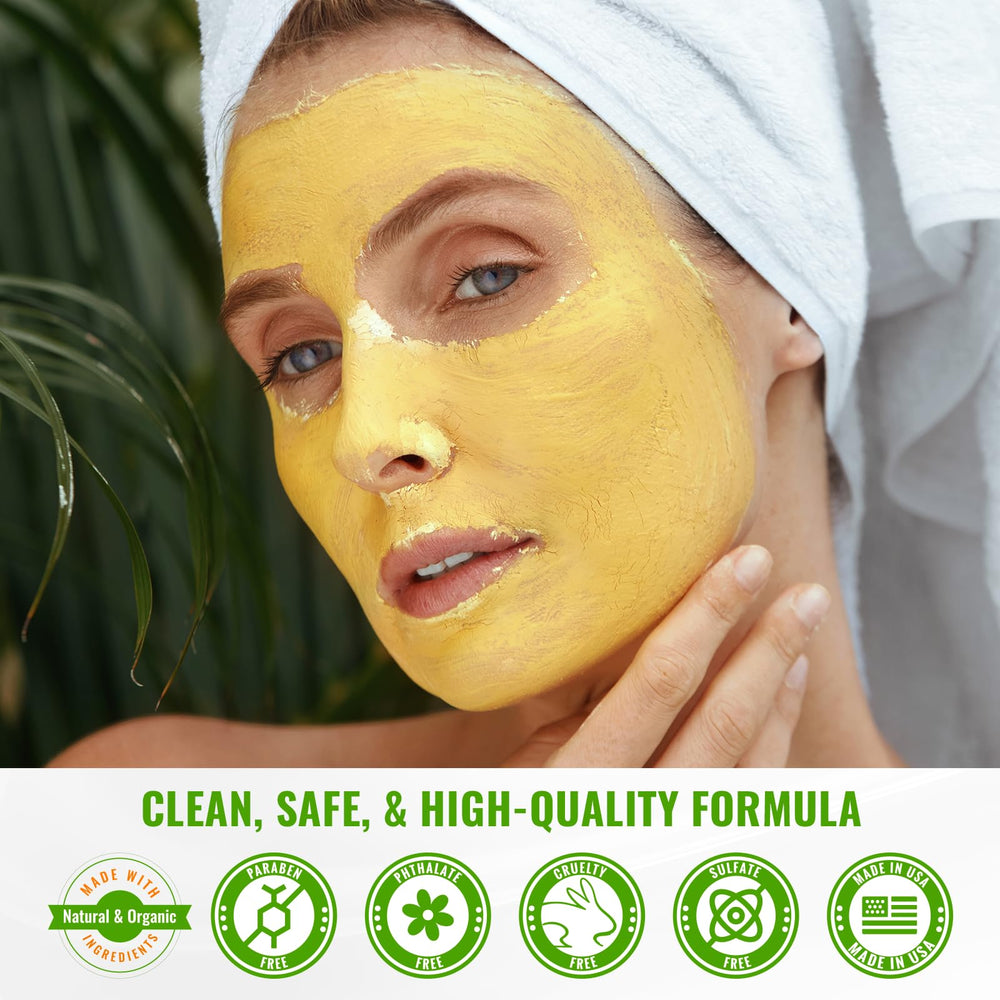 Wild Naturals Turmeric Clay Mask on dry skin showing soothing relief