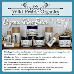 Wild Prairie Organics label close-up highlights organic pasture-raised tallow.