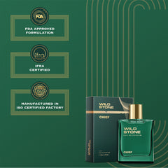 Wild Stone Chief EDP aquatic and green notes enhance a fresh, versatile scent.