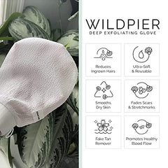 Wildpier Plus+ deep exfoliation glove close-up shows textured weave for effective use.