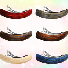 Close-up of WILLBOND barrette with sturdy metal spring and acrylic cover.