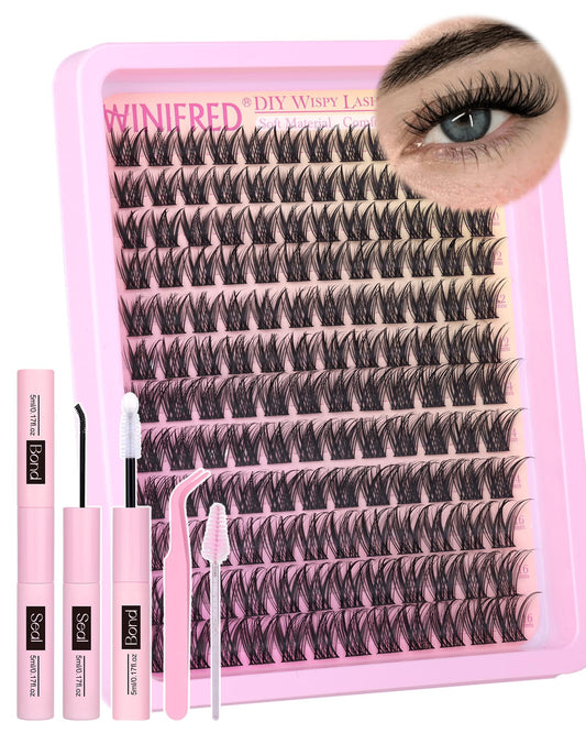 Winifred lash clusters kit contents for at-home salon-quality results.