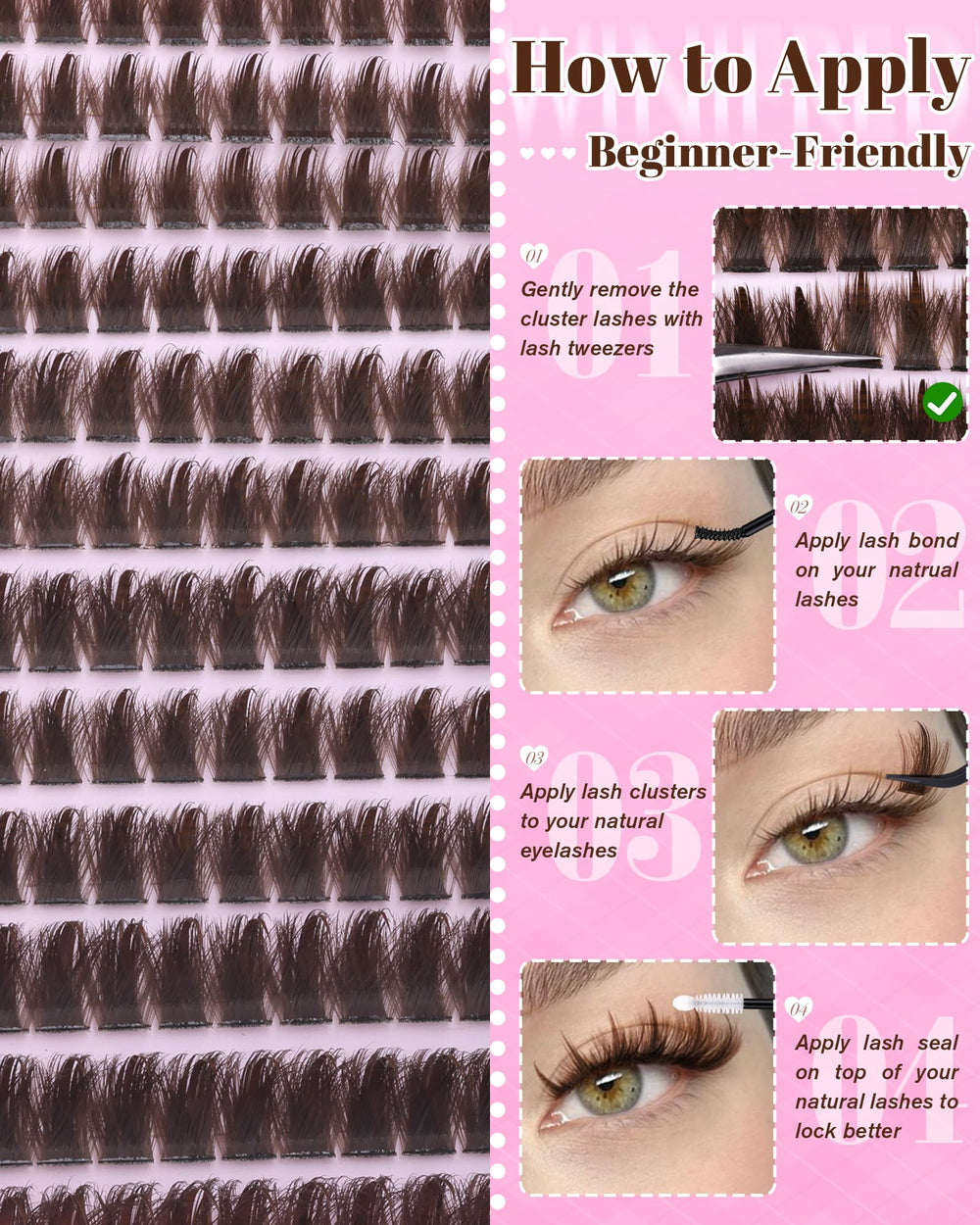 Winifred natural C curl clusters blend with real lashes.