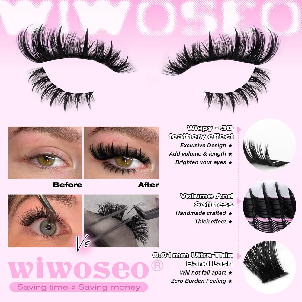 wiwoseo 200d d-curve lash clusters deliver natural volume and subtle 3D depth