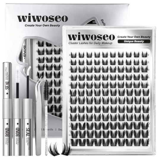 wiwoseo Bunny Lash Clusters Kit with manga lashes for volumized, natural-looking eyes.