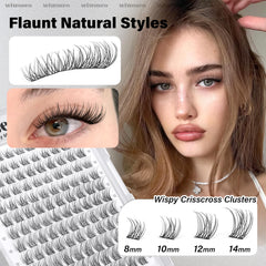 wiwoseo wispy lash clusters create soft, fluttery volume for a bold eye look.