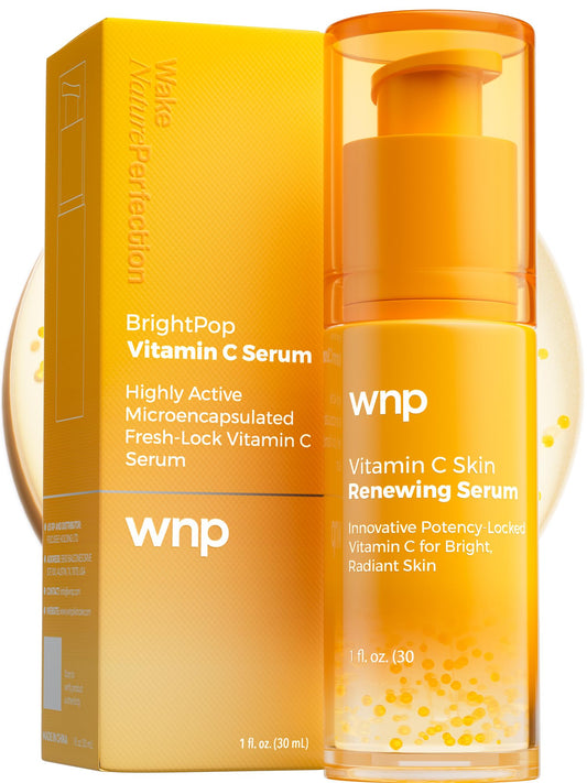 WNP Vitamin C Serum bottle close-up highlighting a brightening facial treatment.