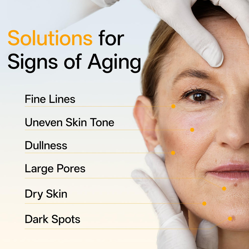 Step-by-step usage depiction with cleanser, drops, and moisturizer for daily brightening.