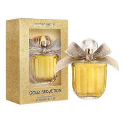 Women Secret Gold Seduction bottle on dresser conveys elegant daily luxury.