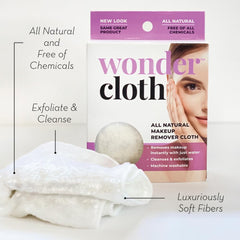 Wonder Cloth demonstrates water-only makeup removal on the face.