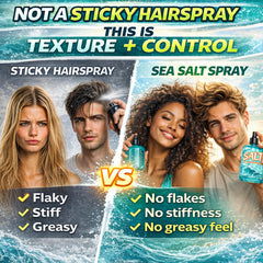 Wonder Family sea salt spray applied on hair for light hold and movement.