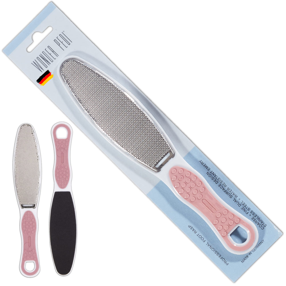 Wonder Pedi corn remover for feet eases stubborn calluses with two-sided filing.