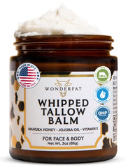 Wonderfat Grass-Fed Whipped Tallow Balm on the face for deep hydration