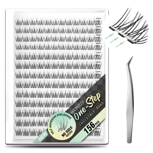 WONSIS self-adhesive eyelashes package showing 156 clusters for quick glam