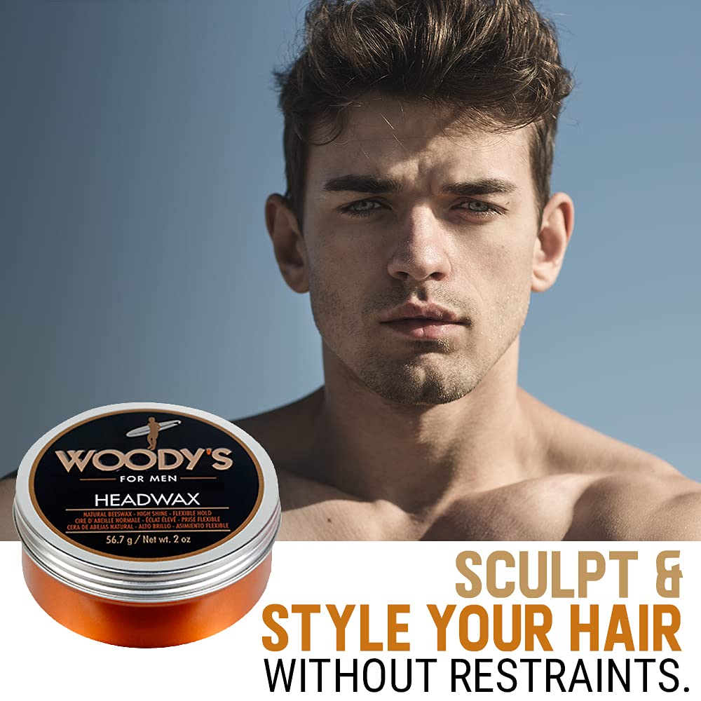 Woody's Headwax formula grips frizz with a moldable, non-stiff texture.