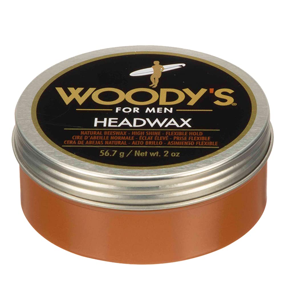Woody's Headwax pomade jar demonstrating flexible hold for all hair types.