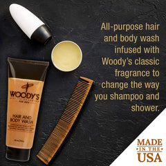 Woodys minty grapefruit scent delivers crisp masculine fragrance during shower