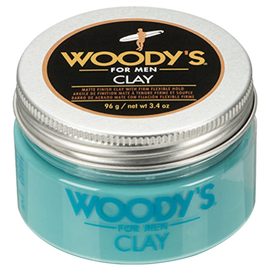 Woody's premium hair clay demonstrates matte finish for natural texture and no shine
