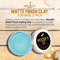 Woody's premium hair clay provides strong hold for all-day shape and control