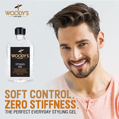 Woody's Styling Gel hair application demonstrates smooth texture for versatile looks.