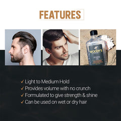 Woodys Styling Gel light to medium hold offers flexible, natural-looking lift.
