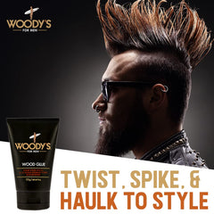 Woody's Wood Glue Extreme Styling Gel no-flake formulation maintains control with a smooth finish.