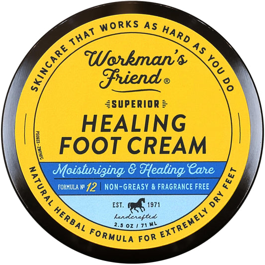 WORKMAN'S FRIEND Superior Healing Foot Cream bottle provides intense moisture for dry feet.