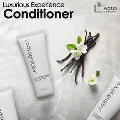 World Amenities Bodyography Blanc bottle pour showing easy-dispense action for guests