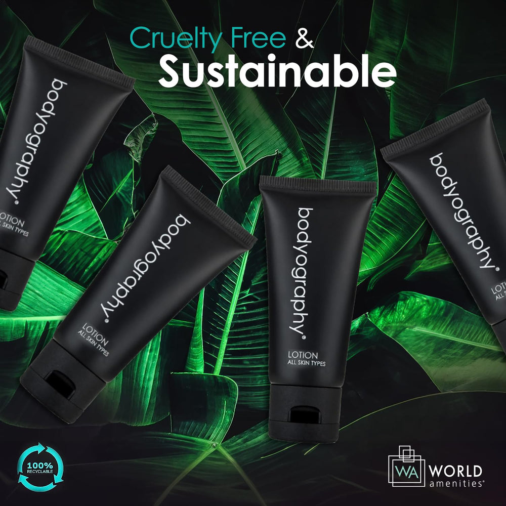 World Amenities Bodyography Lotion cruelty-free label indicating ethical beauty