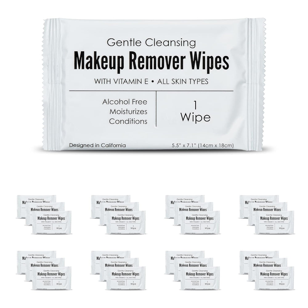 World Amenities bulk makeup wipes in a large pack for hotels and guests.