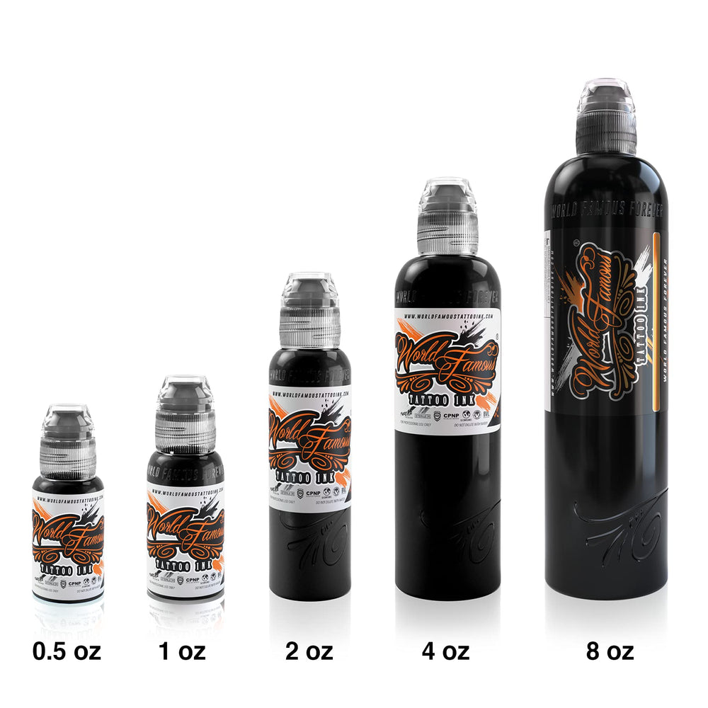 World Famous Tattoo Ink grey wash bottle side suggests consistent flow during sessions.