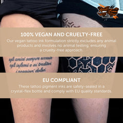 World Famous Tattoo Ink purified, safety-sealed bottles with authenticity scan.