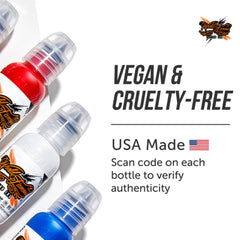 World Famous Tattoo Ink sealed, purified bottles ensure hygiene and authenticity